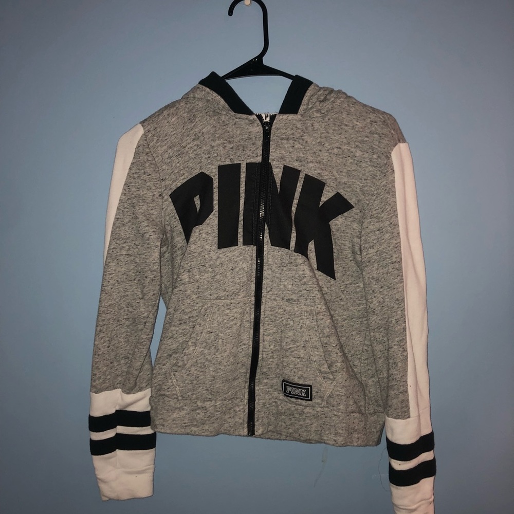 PINK zip up grey hoodie